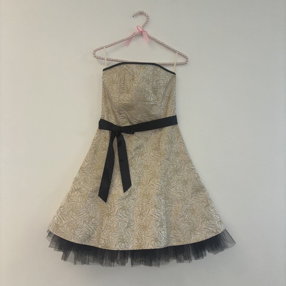 Gunne Sax Dress Sz S 3 Strapless Bow Classy VTG Y2K Whimsigoth 1990s Grunge Rock